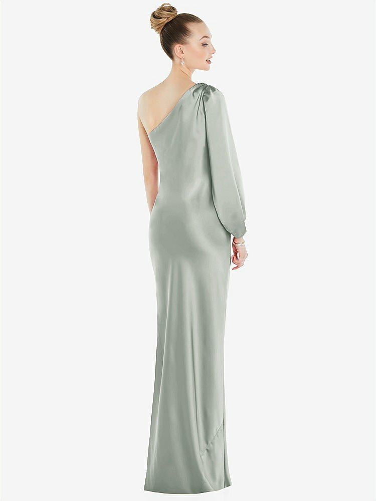 【STYLE: 8216】One-Shoulder Puff Sleeve Maxi Bias Dress with Side Slit【COLOR: Willow Green】