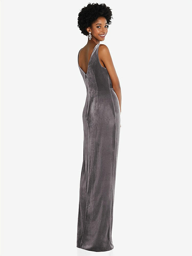 【NEW】【STYLE: 6861】ドレープ スカート フェイク ラップ ベルベット マキシ ドレス【COLOR: Caviar Gray】【SIZE: 00-30W】