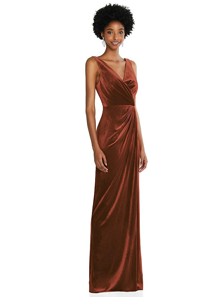 【STYLE: 6861】Draped Skirt Faux Wrap Velvet Maxi Dress【COLOR: Auburn Moon】
