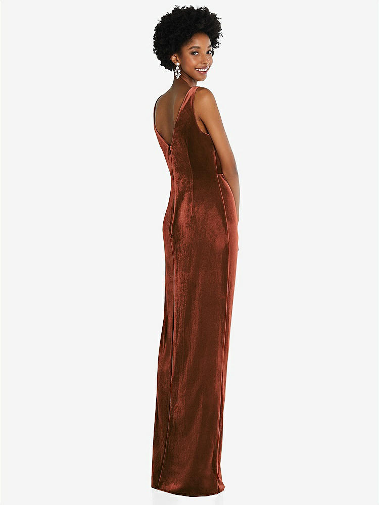【STYLE: 6861】Draped Skirt Faux Wrap Velvet Maxi Dress【COLOR: Auburn Moon】