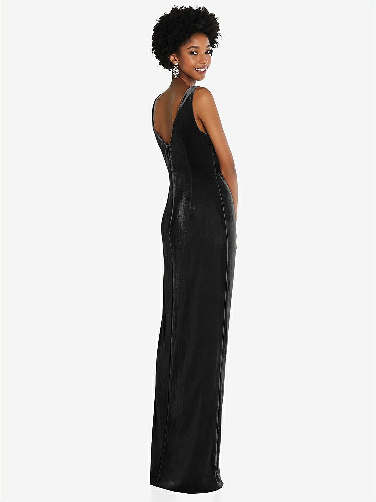 【STYLE: 6861】Draped Skirt Faux Wrap Velvet Maxi Dress【COLOR: Black】