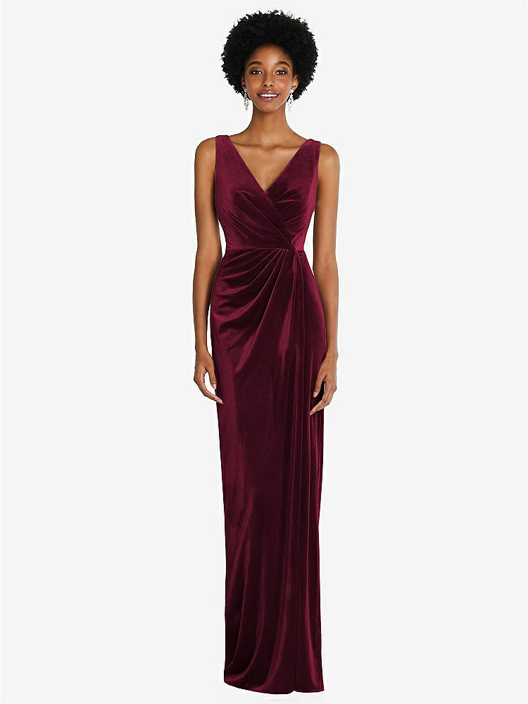 【NEW】【STYLE: 6861】ドレープ スカート フェイク ラップ ベルベット マキシ ドレス【COLOR: Cabernet】【SIZE: 00-30W】