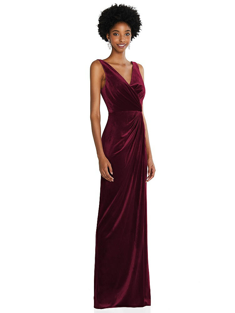 【NEW】【STYLE: 6861】ドレープ スカート フェイク ラップ ベルベット マキシ ドレス【COLOR: Cabernet】【SIZE: 00-30W】