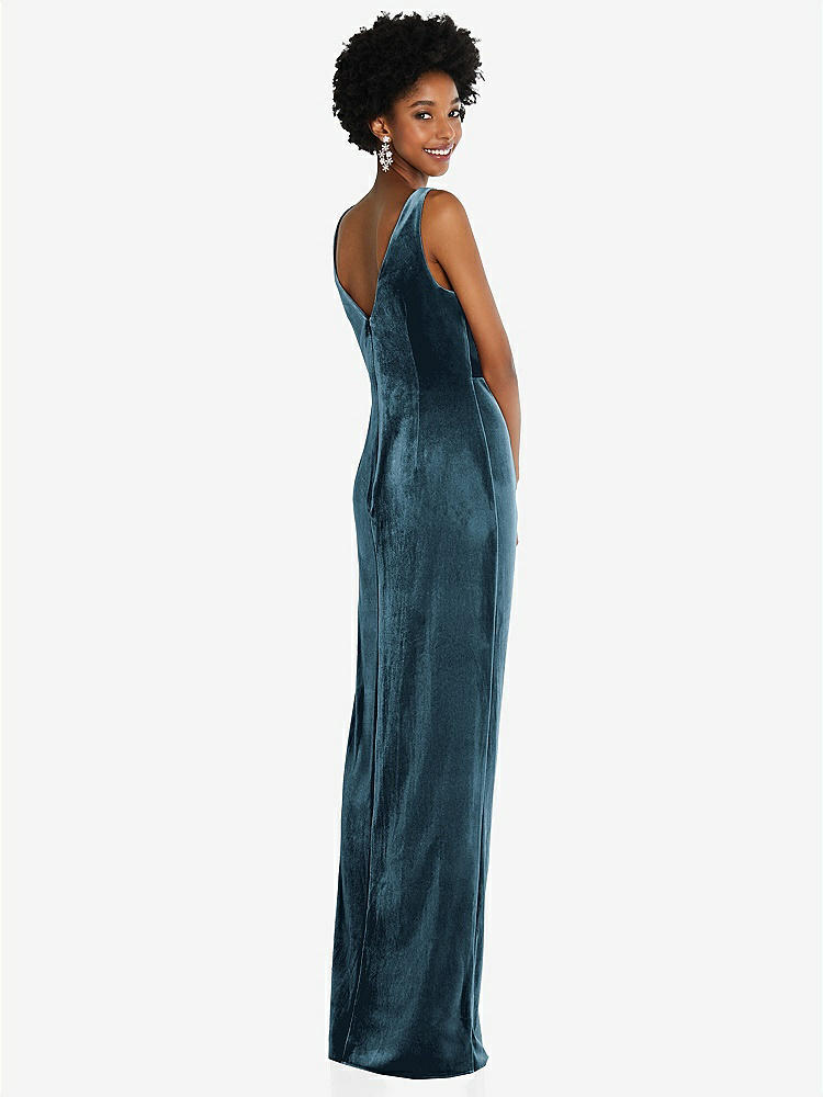 【NEW】【STYLE: 6861】ドレープ スカート フェイク ラップ ベルベット マキシ ドレス【COLOR: Dutch Blue】【SIZE: 00-30W】
