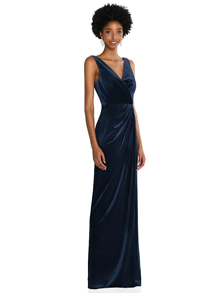 【NEW】【STYLE: 6861】ドレープ スカート フェイク ラップ ベルベット マキシ ドレス【COLOR: Midnight Navy】【SIZE: 00-30W】