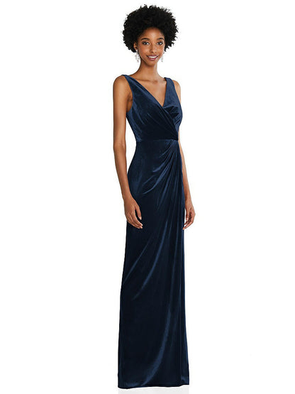 【NEW】【STYLE: 6861】ドレープ スカート フェイク ラップ ベルベット マキシ ドレス【COLOR: Midnight Navy】【SIZE: 00-30W】