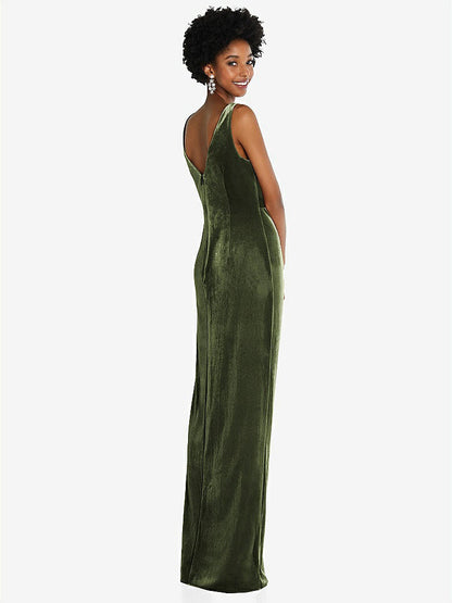 【NEW】【STYLE: 6861】ドレープ スカート フェイク ラップ ベルベット マキシ ドレス【COLOR: Olive Green】【SIZE: 00-30W】