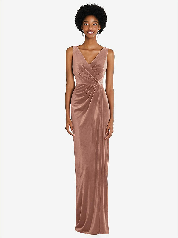 【STYLE: 6861】Draped Skirt Faux Wrap Velvet Maxi Dress【COLOR: Tawny Rose】