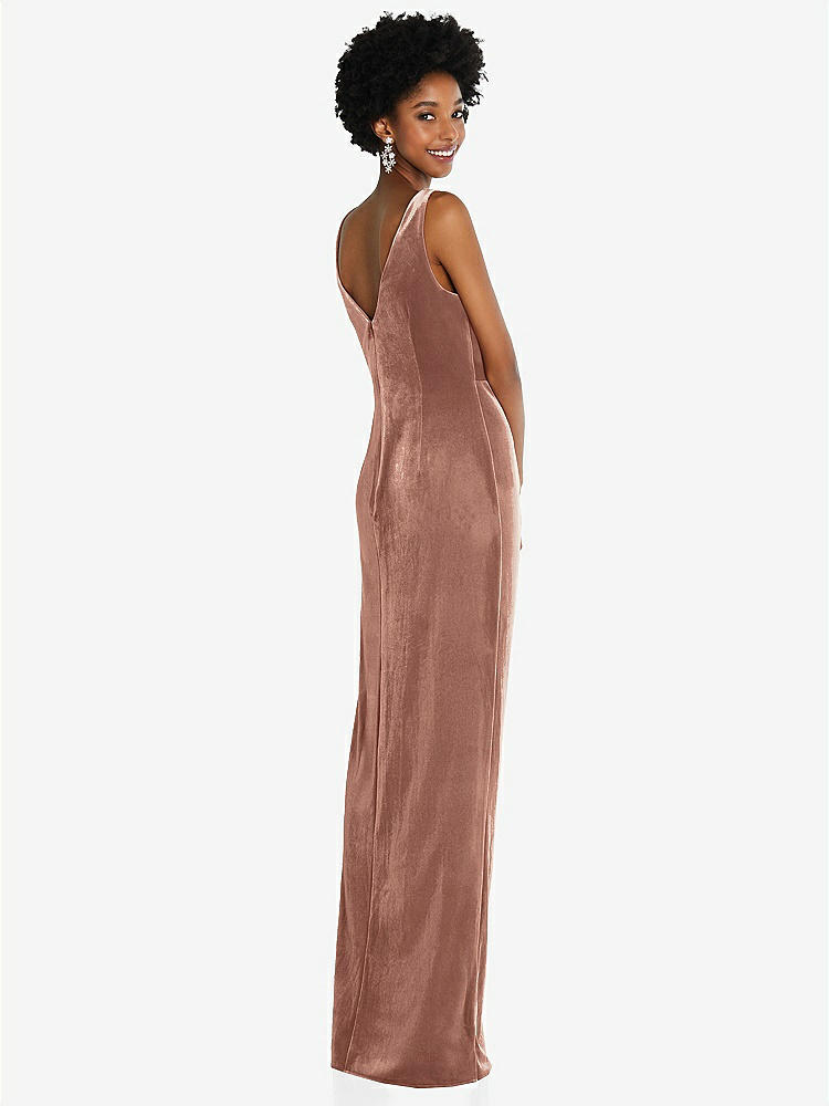 【STYLE: 6861】Draped Skirt Faux Wrap Velvet Maxi Dress【COLOR: Tawny Rose】