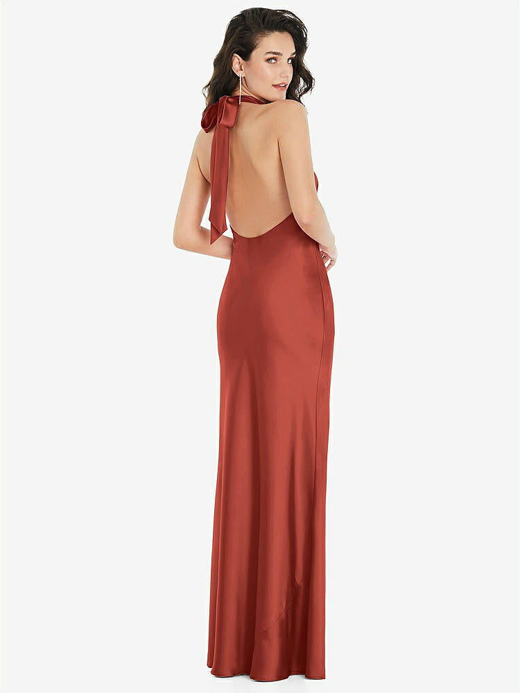 【STYLE: 8223】Scarf Tie High-Neck Halter Maxi Slip Dress【COLOR: Amber Sunset】