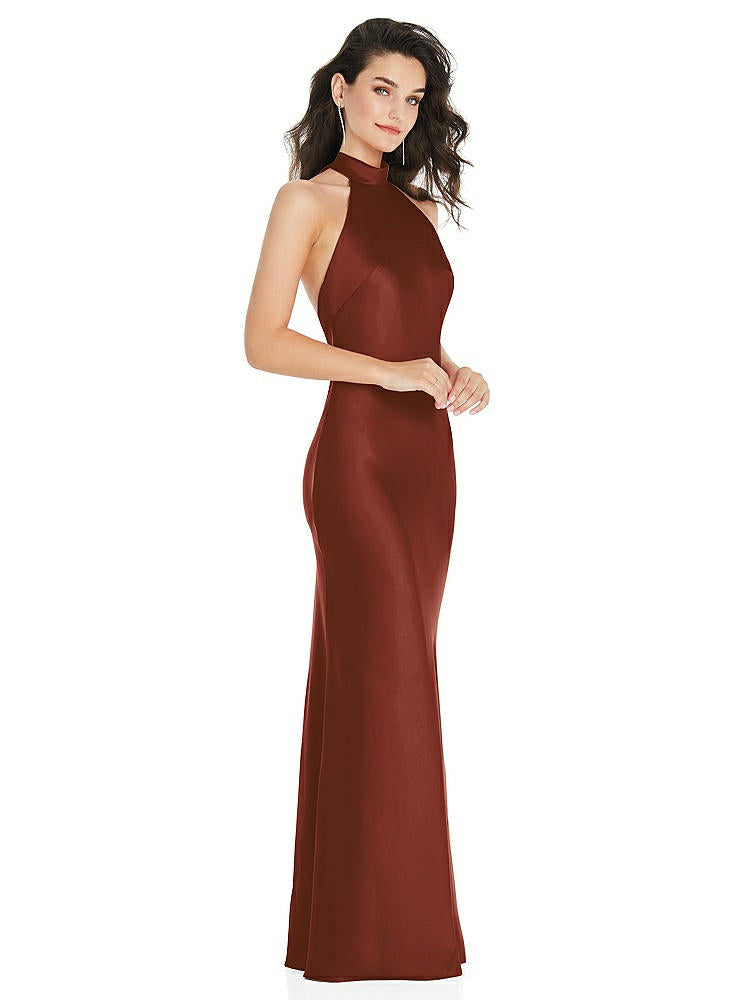 【STYLE: 8223】Scarf Tie High-Neck Halter Maxi Slip Dress【COLOR: Auburn Moon】
