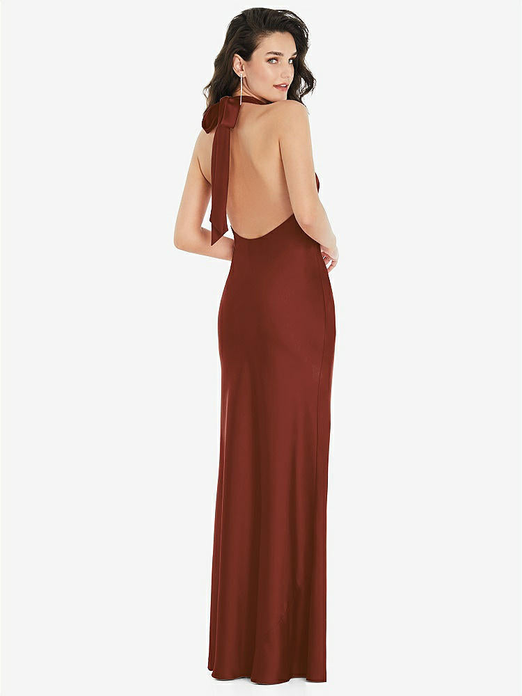 【STYLE: 8223】Scarf Tie High-Neck Halter Maxi Slip Dress【COLOR: Auburn Moon】