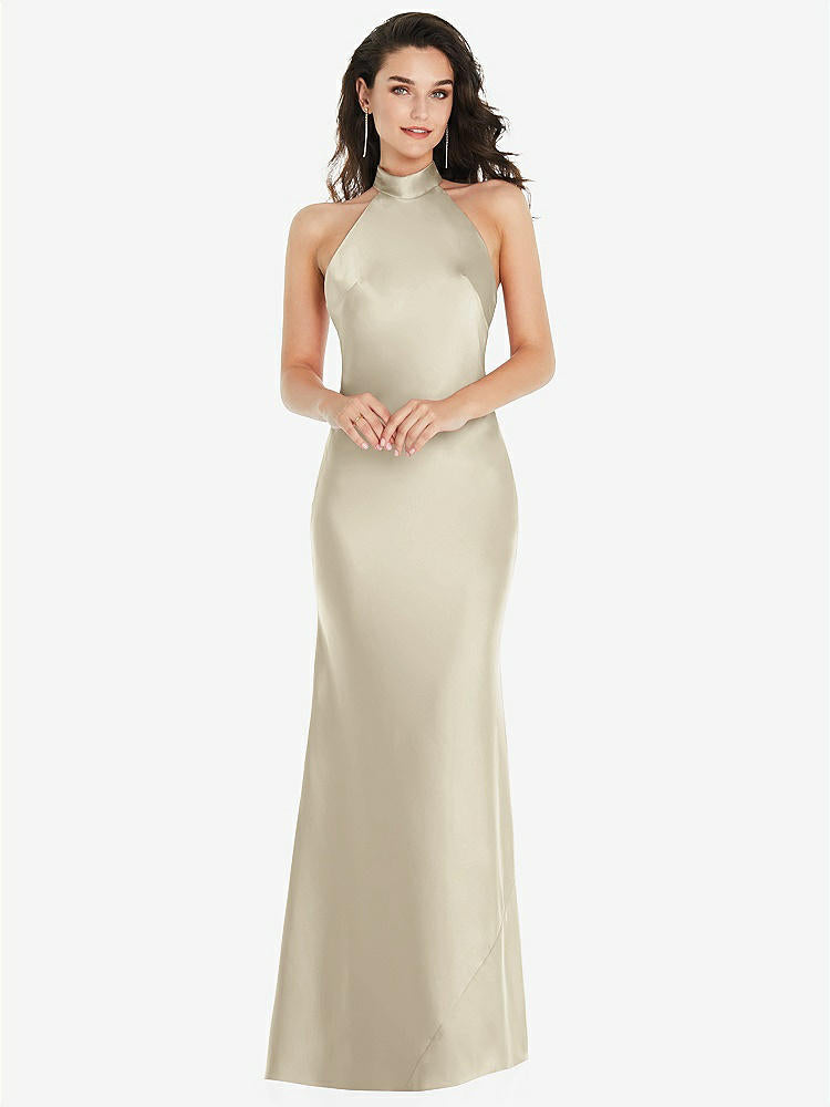 【STYLE: 8223】Scarf Tie High-Neck Halter Maxi Slip Dress【COLOR: Champagne】