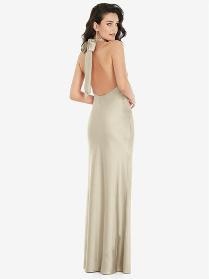 【STYLE: 8223】Scarf Tie High-Neck Halter Maxi Slip Dress【COLOR: Champagne】