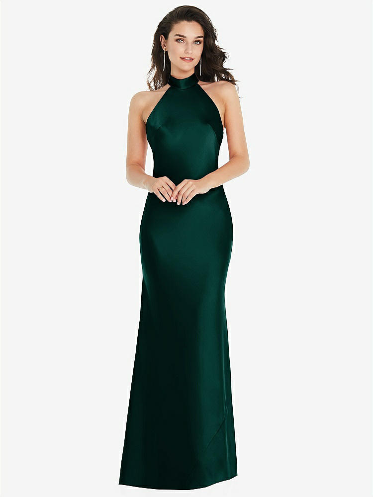 【STYLE: 8223】Scarf Tie High-Neck Halter Maxi Slip Dress【COLOR: Evergreen】