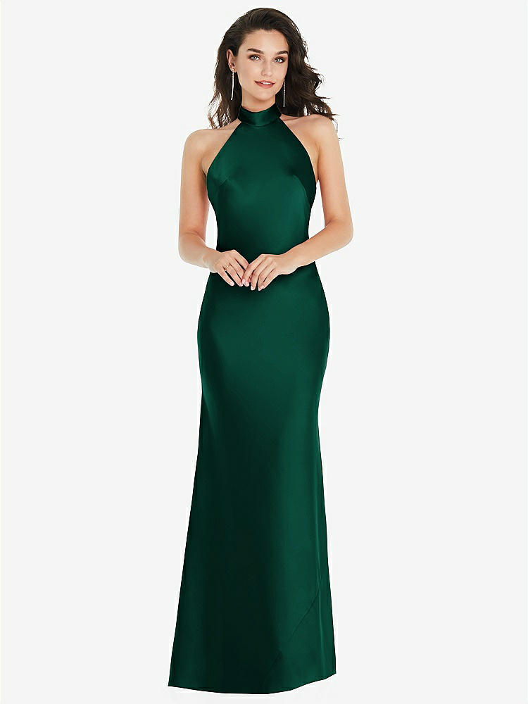 【STYLE: 8223】Scarf Tie High-Neck Halter Maxi Slip Dress【COLOR: Hunter Green】
