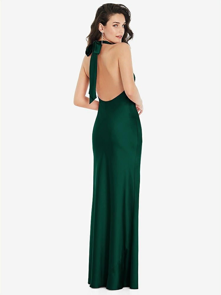 【STYLE: 8223】Scarf Tie High-Neck Halter Maxi Slip Dress【COLOR: Hunter Green】