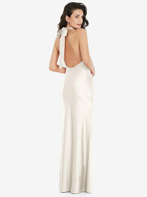 【STYLE: 8223】Scarf Tie High-Neck Halter Maxi Slip Dress【COLOR: Ivory】