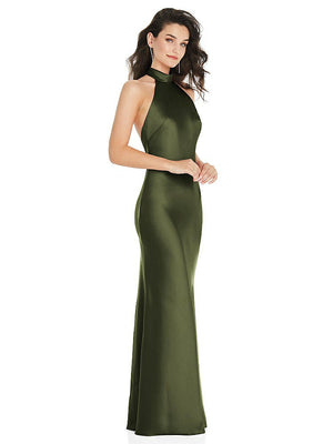 【STYLE: 8223】Scarf Tie High-Neck Halter Maxi Slip Dress【COLOR: Olive Green】