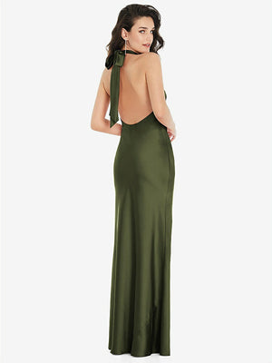 【STYLE: 8223】Scarf Tie High-Neck Halter Maxi Slip Dress【COLOR: Olive Green】