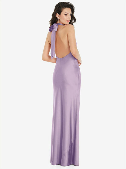 【STYLE: 8223】Scarf Tie High-Neck Halter Maxi Slip Dress【COLOR: Pale Purple】