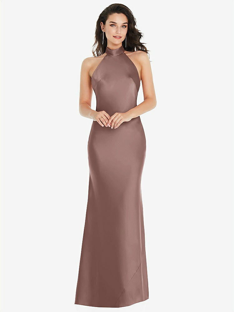 【STYLE: 8223】Scarf Tie High-Neck Halter Maxi Slip Dress【COLOR: Sienna】