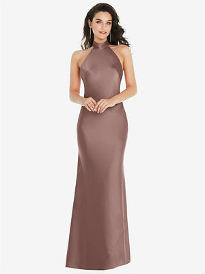 【STYLE: 8223】Scarf Tie High-Neck Halter Maxi Slip Dress【COLOR: Sienna】