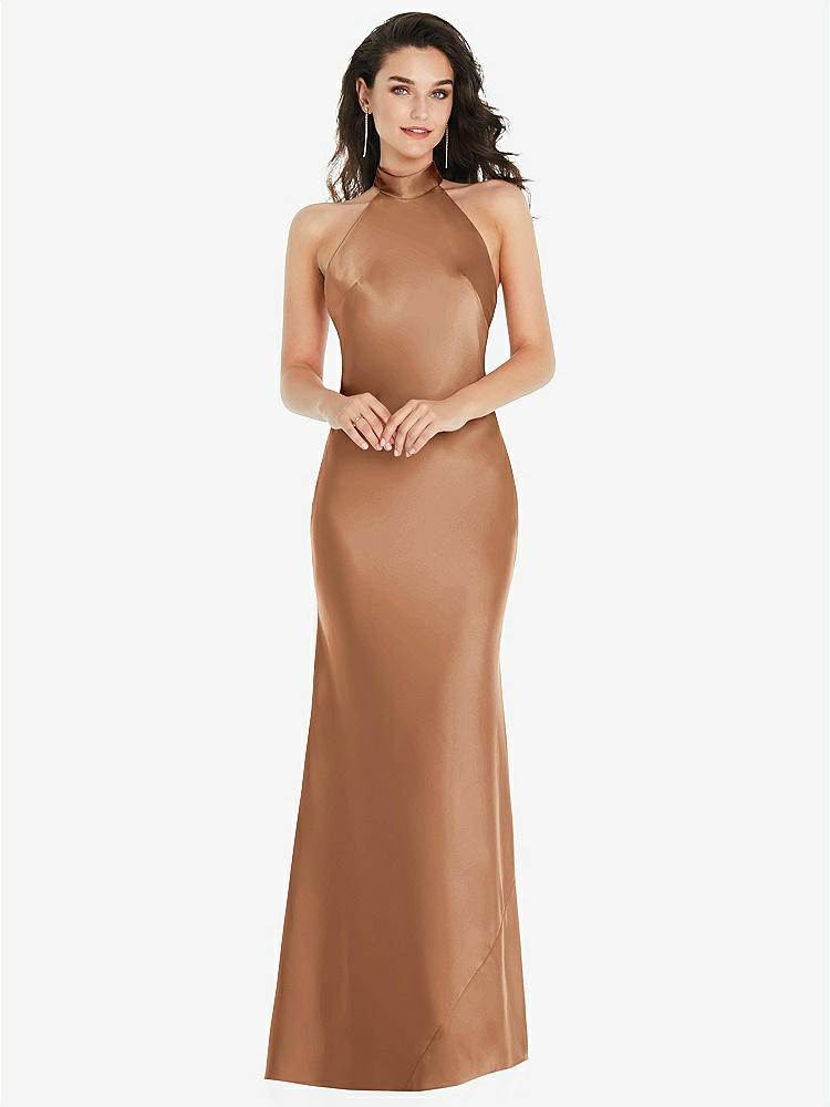 【STYLE: 8223】Scarf Tie High-Neck Halter Maxi Slip Dress【COLOR: Toffee】