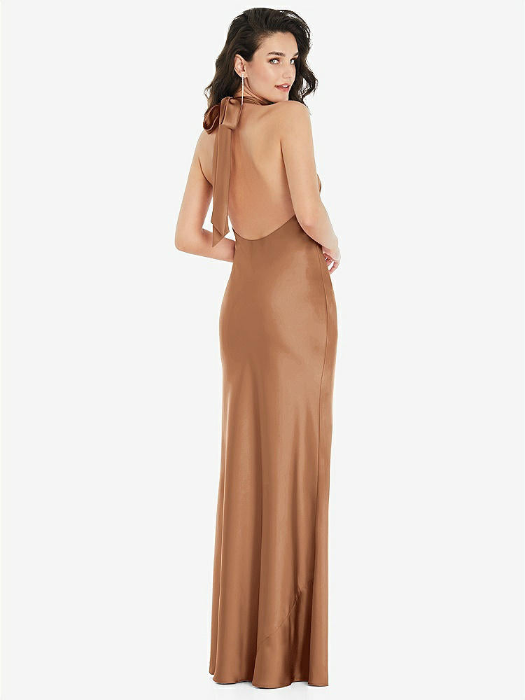 【STYLE: 8223】Scarf Tie High-Neck Halter Maxi Slip Dress【COLOR: Toffee】