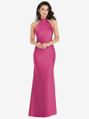 【STYLE: 8223】Scarf Tie High-Neck Halter Maxi Slip Dress【COLOR: Tea Rose】