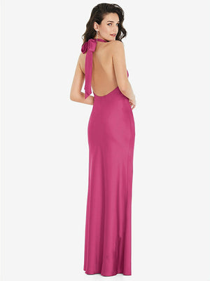 【STYLE: 8223】Scarf Tie High-Neck Halter Maxi Slip Dress【COLOR: Tea Rose】