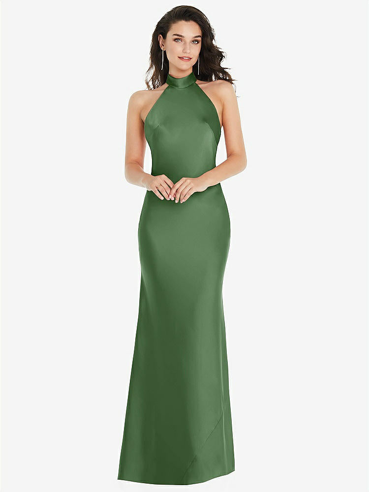 【STYLE: 8223】Scarf Tie High-Neck Halter Maxi Slip Dress【COLOR: Vineyard Green】