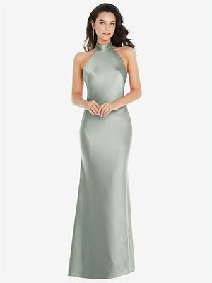 【STYLE: 8223】Scarf Tie High-Neck Halter Maxi Slip Dress【COLOR: Willow Green】