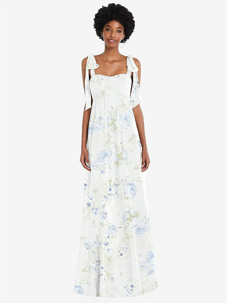 【STYLE: 1564】Convertible Tie-Shoulder Empire Waist Maxi Dress【COLOR: Bleu Garden】