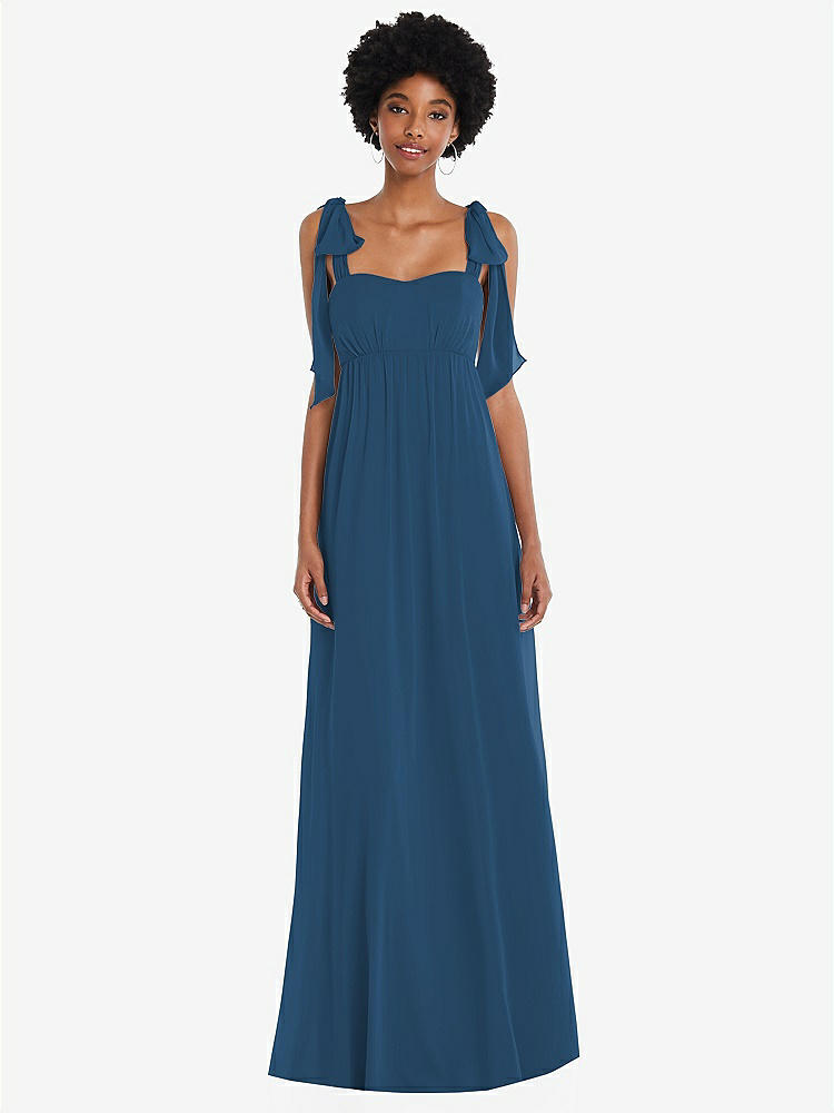 【STYLE: 1564】Convertible Tie-Shoulder Empire Waist Maxi Dress【COLOR: Dusk Blue】