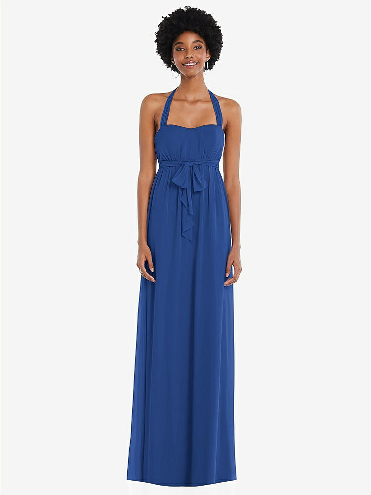 【STYLE: 1564】Convertible Tie-Shoulder Empire Waist Maxi Dress【COLOR: Classic Blue】