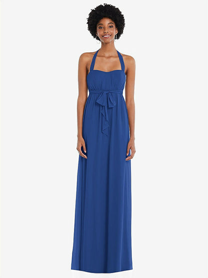 【STYLE: 1564】Convertible Tie-Shoulder Empire Waist Maxi Dress【COLOR: Classic Blue】