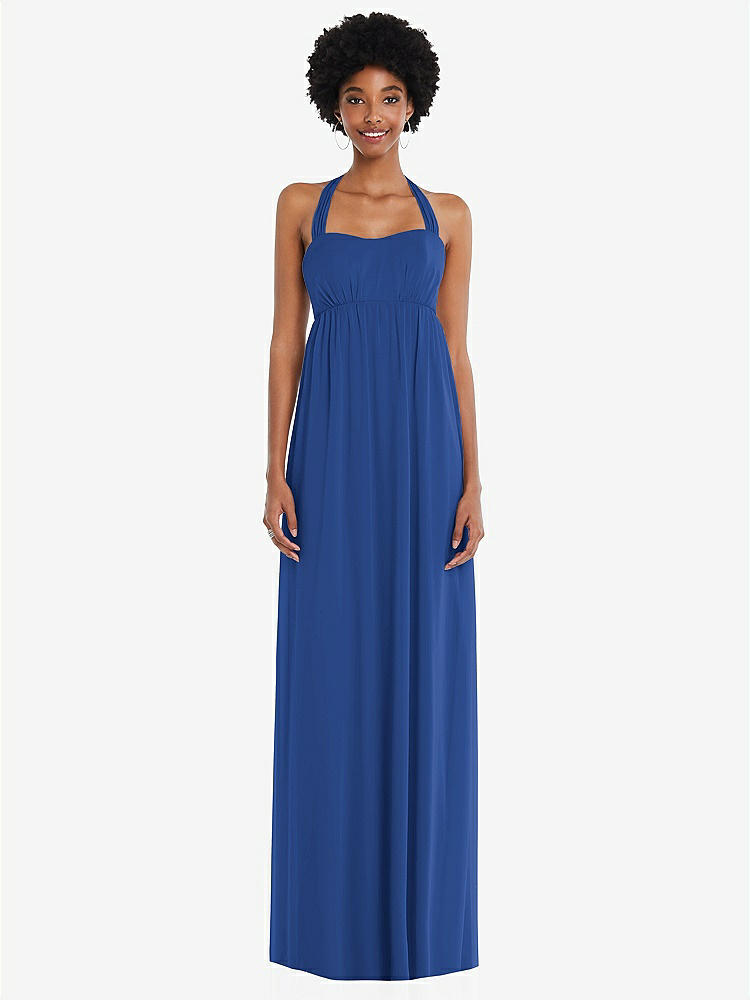 【STYLE: 1564】Convertible Tie-Shoulder Empire Waist Maxi Dress【COLOR: Classic Blue】