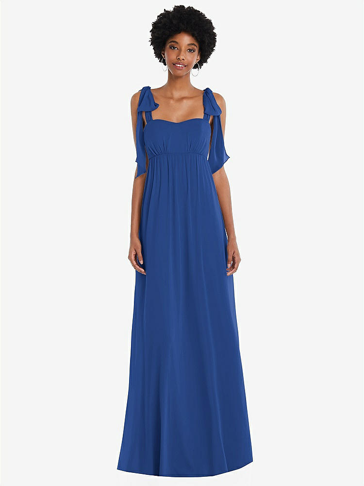 【STYLE: 1564】Convertible Tie-Shoulder Empire Waist Maxi Dress【COLOR: Classic Blue】