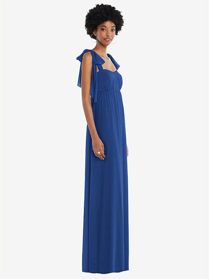 【STYLE: 1564】Convertible Tie-Shoulder Empire Waist Maxi Dress【COLOR: Classic Blue】