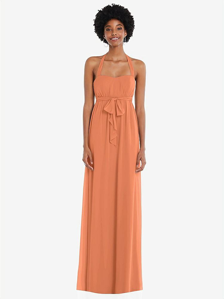 【STYLE: 1564】Convertible Tie-Shoulder Empire Waist Maxi Dress【COLOR: Sweet Melon】
