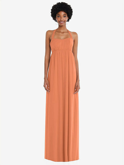 【STYLE: 1564】Convertible Tie-Shoulder Empire Waist Maxi Dress【COLOR: Sweet Melon】