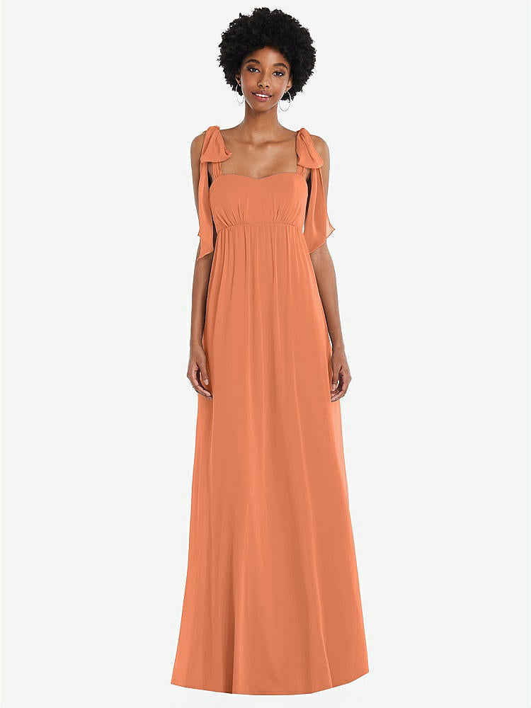 【STYLE: 1564】Convertible Tie-Shoulder Empire Waist Maxi Dress【COLOR: Sweet Melon】
