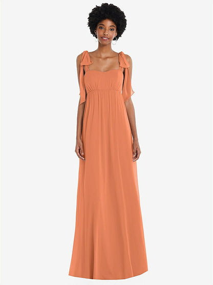 【STYLE: 1564】Convertible Tie-Shoulder Empire Waist Maxi Dress【COLOR: Sweet Melon】