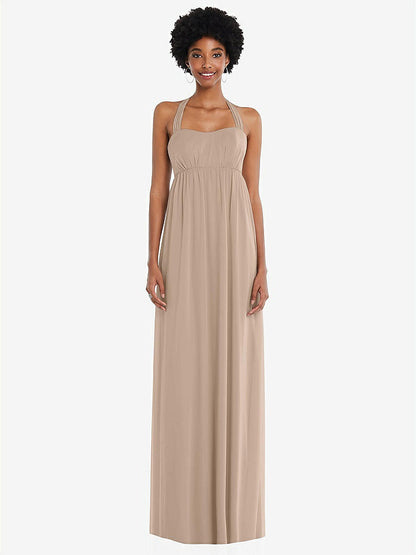 【STYLE: 1564】Convertible Tie-Shoulder Empire Waist Maxi Dress【COLOR: Topaz】
