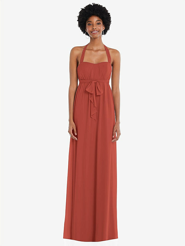 【STYLE: 1564】Convertible Tie-Shoulder Empire Waist Maxi Dress【COLOR: Amber Sunset】