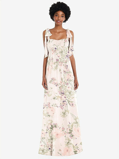 【STYLE: 1564】Convertible Tie-Shoulder Empire Waist Maxi Dress【COLOR: Blush Garden】