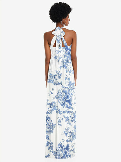 【STYLE: 1564】Convertible Tie-Shoulder Empire Waist Maxi Dress【COLOR: Cottage Rose Dusk Blue】
