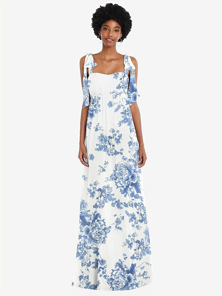 【STYLE: 1564】Convertible Tie-Shoulder Empire Waist Maxi Dress【COLOR: Cottage Rose Dusk Blue】