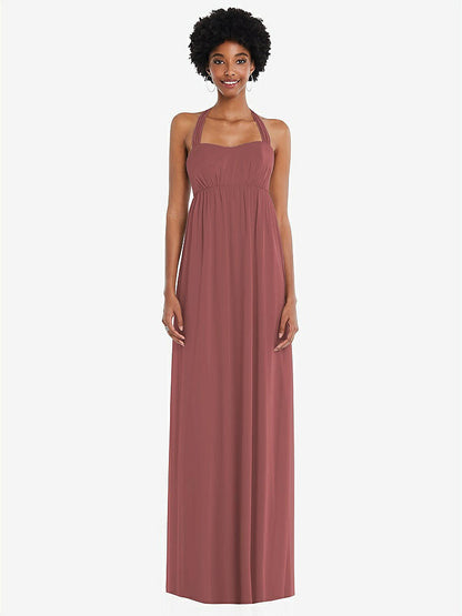 【STYLE: 1564】Convertible Tie-Shoulder Empire Waist Maxi Dress【COLOR: English Rose】